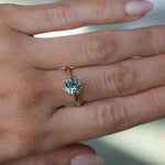 2.10ct Round Parti Blue Montana Sapphire Six Prong Evergreen Carved Solitaire in 14k Yellow Gold