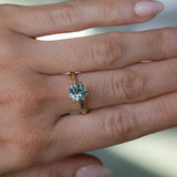 2.10ct Round Parti Blue Montana Sapphire Six Prong Evergreen Carved Solitaire in 14k Yellow Gold
