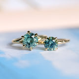 3.01ct Round GIA Teal Montana Sapphire Low Profile Six Prong Split Shank Solitaire in 18k Yellow Gold