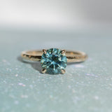 1.97ct Round Precision Cut Montana Sapphire 4 Prong Solitaire Evergreen Ring in 14k Yellow Gold