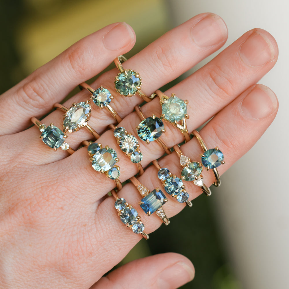 1.93ct Oval Silky Teal Montana Sapphire Scallop Cup Solitaire in 18k Yellow Gold