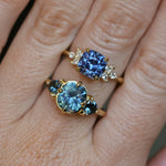 2.36ct Fancy Cushion Cut Montana Sapphire and Australian Sapphire Antique Compass Set Low Profile Ring in 18k Yellow Gold