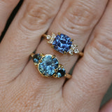 2.36ct Fancy Cushion Cut Montana Sapphire and Australian Sapphire Antique Compass Set Low Profile Ring in 18k Yellow Gold
