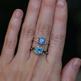 2.36ct Fancy Cushion Cut Montana Sapphire and Australian Sapphire Antique Compass Set Low Profile Ring in 18k Yellow Gold