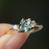 1.09ct Seafoam Green Montana Sapphire and Natural Diamond Mountainscape Ring in 14k Yellow Gold