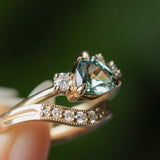 1.09ct Seafoam Green Montana Sapphire and Natural Diamond Mountainscape Ring in 14k Yellow Gold