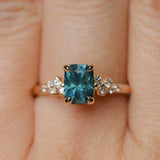 1.34ct Radiant Cut Teal Blue Montana Sapphire and Diamond Starry Night Stackable Solitaire in 14k Yellow Gold
