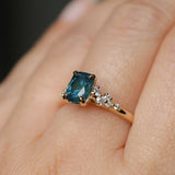 1.34ct Radiant Cut Teal Blue Montana Sapphire and Diamond Starry Night Stackable Solitaire in 14k Yellow Gold