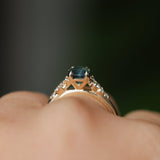 1.34ct Radiant Cut Teal Blue Montana Sapphire and Diamond Starry Night Stackable Solitaire in 14k Yellow Gold