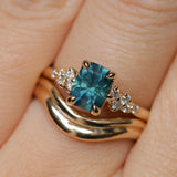 1.34ct Radiant Cut Teal Blue Montana Sapphire and Diamond Starry Night Stackable Solitaire in 14k Yellow Gold