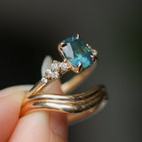1.34ct Radiant Cut Teal Blue Montana Sapphire and Diamond Starry Night Stackable Solitaire in 14k Yellow Gold