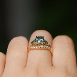 1.51ct Oval Teal Blue Precision Cut Montana Sapphire and Pear Sapphire Low Profile Three Stone Ring in 14k Yellow Gold