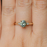 1.27ct Oval Brilliant Light Parti Montana Sapphire and Princess Cut Diamond Rapids Low Profile Ring in 14k Yellow Gold