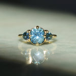 2.36ct Fancy Cushion Cut Montana Sapphire and Australian Sapphire Antique Compass Set Low Profile Ring in 18k Yellow Gold