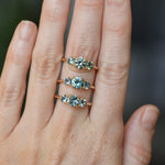 0.91ct Round Unheated Teal Green Montana Sapphire and Montana Sapphire Side Three Stone Ring in 14k Yellow Gold