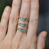 0.91ct Round Unheated Teal Green Montana Sapphire and Montana Sapphire Side Three Stone Ring in 14k Yellow Gold