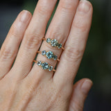 0.91ct Round Unheated Teal Green Montana Sapphire and Montana Sapphire Side Three Stone Ring in 14k Yellow Gold
