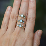 0.91ct Round Unheated Teal Green Montana Sapphire and Montana Sapphire Side Three Stone Ring in 14k Yellow Gold