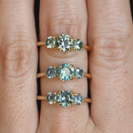 0.91ct Round Unheated Teal Green Montana Sapphire and Montana Sapphire Side Three Stone Ring in 14k Yellow Gold