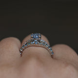 1.21ct Double Cut Montana Sapphire Four Prong Low Profile Vintage Style Milgrain and Diamond Ring in 14k White Gold