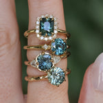 2.10ct Round Parti Blue Montana Sapphire Six Prong Evergreen Carved Solitaire in 14k Yellow Gold