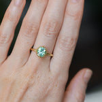 1.93ct Oval Silky Teal Montana Sapphire Scallop Cup Solitaire in 18k Yellow Gold