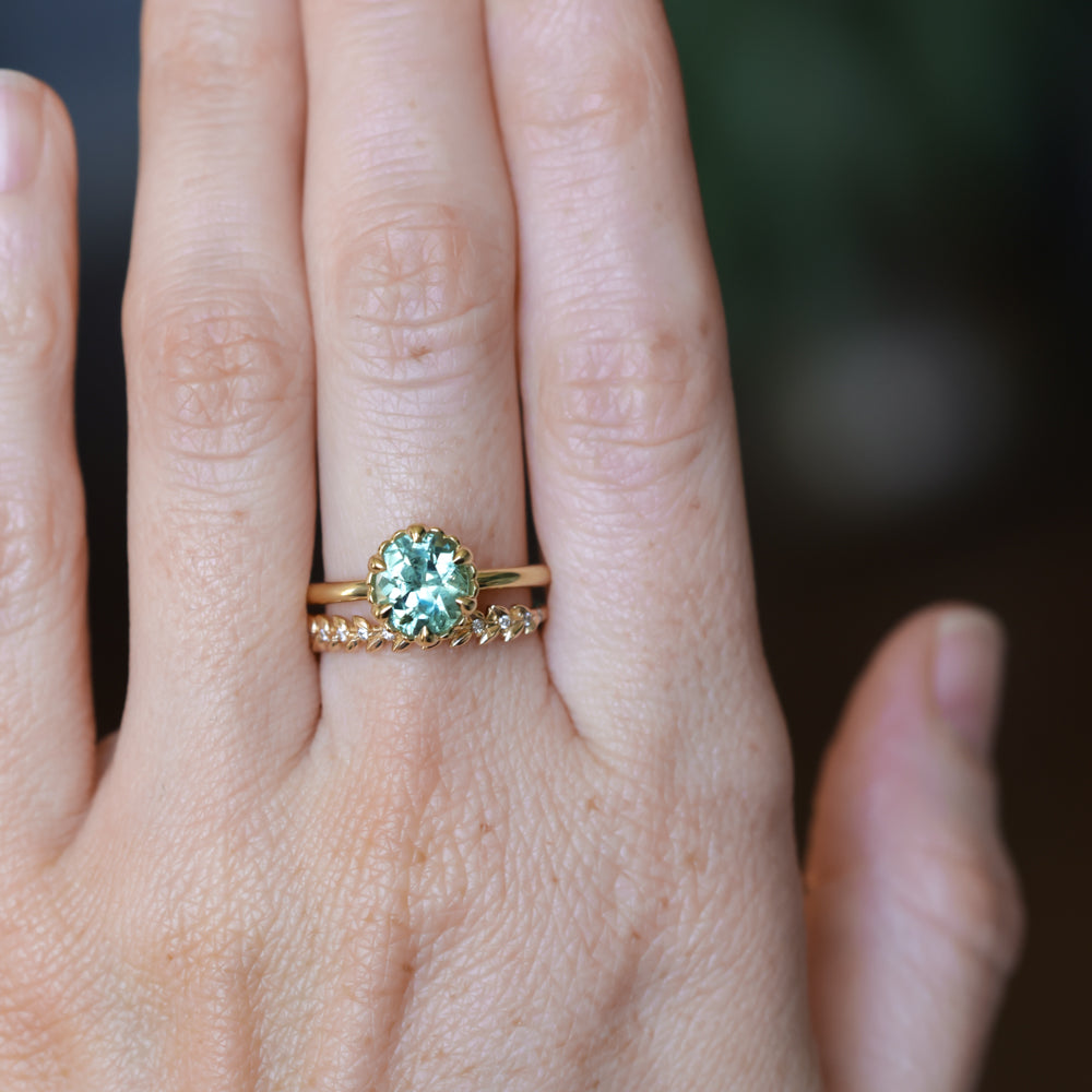 1.93ct Oval Silky Teal Montana Sapphire Scallop Cup Solitaire in 18k Yellow Gold