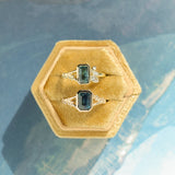 1.45ct Untreated Montana Sapphire Wandering Vine Low Profile Bezel Ring with Pear Diamond in 18k Yellow Gold