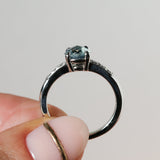 1.21ct Double Cut Montana Sapphire Four Prong Low Profile Vintage Style Milgrain and Diamond Ring in 14k White Gold