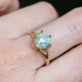 2.60ct Unheated Hexagon Montana Sapphire Low Profile Six Prong Split Shank Solitaire in 18k Yellow Gold