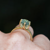 2.60ct Unheated Hexagon Montana Sapphire Low Profile Six Prong Split Shank Solitaire in 18k Yellow Gold