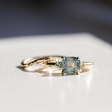 2.17ct Unheated Antique Style Cushion Cut Montana Sapphire Dainty Three Stone Ring in 14k Yellow Gold