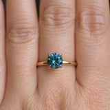 1.43ct Round Precision Cut Teal Montana Sapphire Classic 4 Prong Solitaire in 18k Yellow Gold