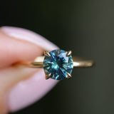 1.43ct Round Precision Cut Teal Montana Sapphire Classic 4 Prong Solitaire in 18k Yellow Gold