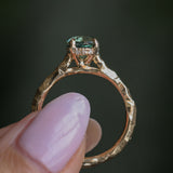 1.75ct Precision Cut Teal Oval Montana Sapphire Four Prong Evergreen Hidden Halo Solitaire in 14k Yellow Gold