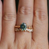 1.75ct Precision Cut Teal Oval Montana Sapphire Four Prong Evergreen Hidden Halo Solitaire in 14k Yellow Gold