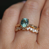 1.75ct Precision Cut Teal Oval Montana Sapphire Four Prong Evergreen Hidden Halo Solitaire in 14k Yellow Gold