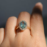 2.54ct Untreated Montana Sapphire Antique-Style Low Profile Diamond Halo Ring in 14k Yellow Gold- Appraised Stone