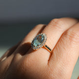 2.54ct Untreated Montana Sapphire Antique-Style Low Profile Diamond Halo Ring in 14k Yellow Gold- Appraised Stone