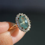 2.54ct Untreated Montana Sapphire Antique-Style Low Profile Diamond Halo Ring in 14k Yellow Gold- Appraised Stone