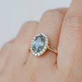 2.54ct Untreated Montana Sapphire Antique-Style Low Profile Diamond Halo Ring in 14k Yellow Gold- Appraised Stone