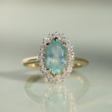 2.54ct Untreated Montana Sapphire Antique-Style Low Profile Diamond Halo Ring in 14k Yellow Gold- Appraised Stone