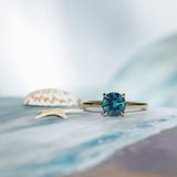 1.43ct Round Precision Cut Teal Montana Sapphire Classic 4 Prong Solitaire in 18k Yellow Gold