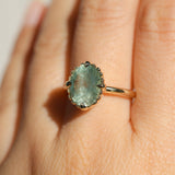 3.93ct Untreated Oval Seafoam Montana Sapphire Scallop Cup Solitaire in 14k Yellow Gold