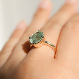 3.93ct Untreated Oval Seafoam Montana Sapphire Scallop Cup Solitaire in 14k Yellow Gold