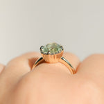 3.93ct Untreated Oval Seafoam Montana Sapphire Scallop Cup Solitaire in 14k Yellow Gold