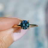 1.43ct Round Precision Cut Teal Montana Sapphire Classic 4 Prong Solitaire in 18k Yellow Gold