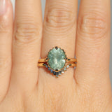 3.93ct Untreated Oval Seafoam Montana Sapphire Scallop Cup Solitaire in 14k Yellow Gold