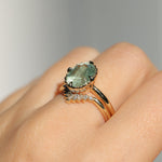 3.93ct Untreated Oval Seafoam Montana Sapphire Scallop Cup Solitaire in 14k Yellow Gold