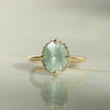 3.93ct Untreated Oval Seafoam Montana Sapphire Scallop Cup Solitaire in 14k Yellow Gold